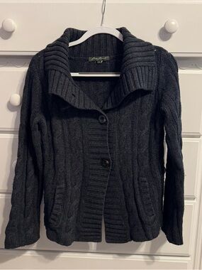 Eddie Bauer Charcoal Cable Knit Button-Front Cardigan